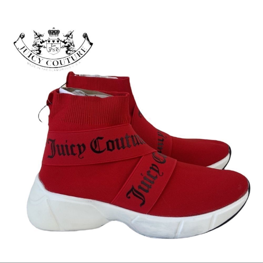 NEW Juicy Couture Red Black Ariella Knit High Top Women's Sneakers 8 8.5 9.5 10